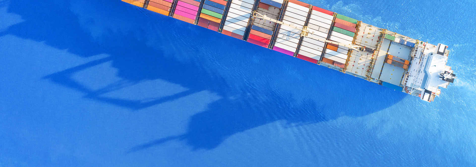 A sailing container vessel as seen from above