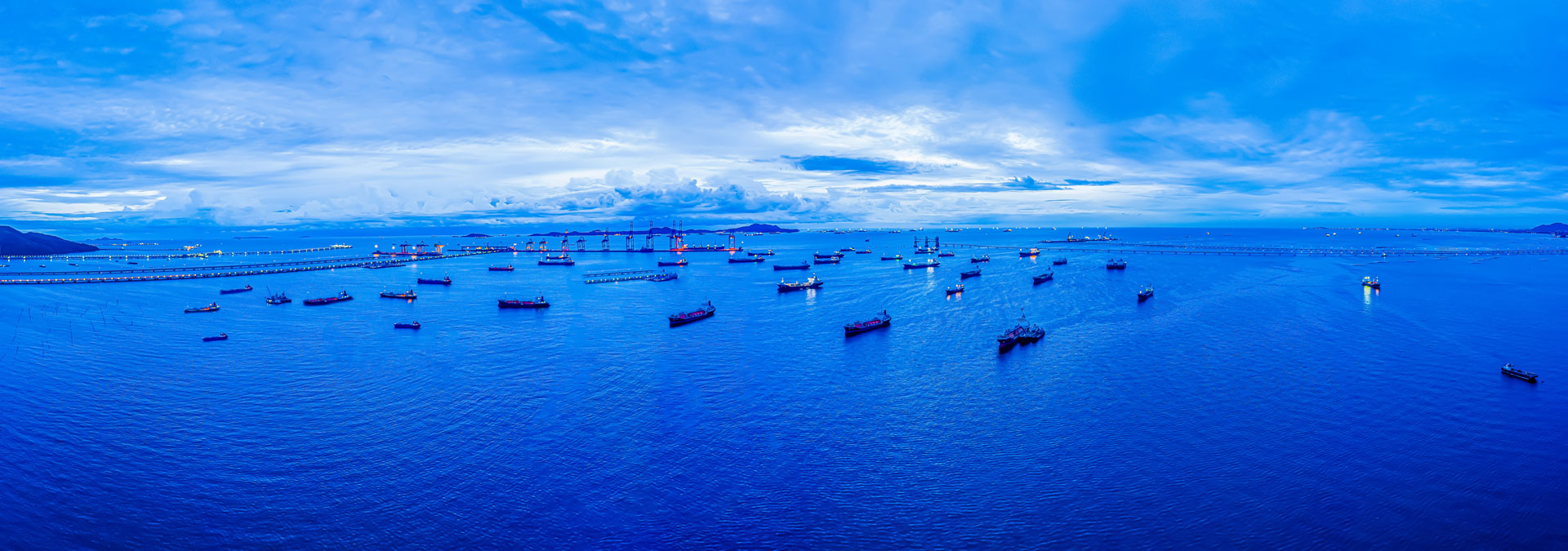 Aerial top view of vessels anochoraged