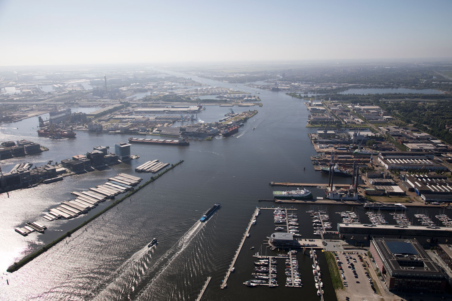An aerial image of the port of Amsterdam