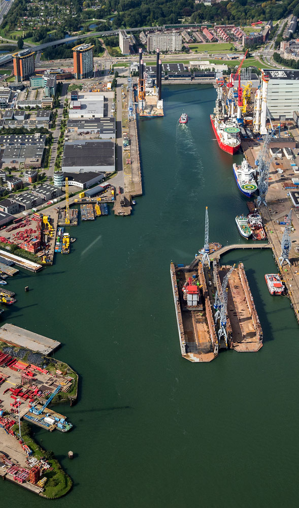 An aerial photo of the port of Rotterdam